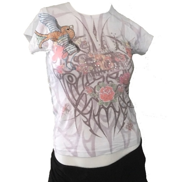 new Go Jeans ❃ Tattoos Print Crystal Tee ❃ White